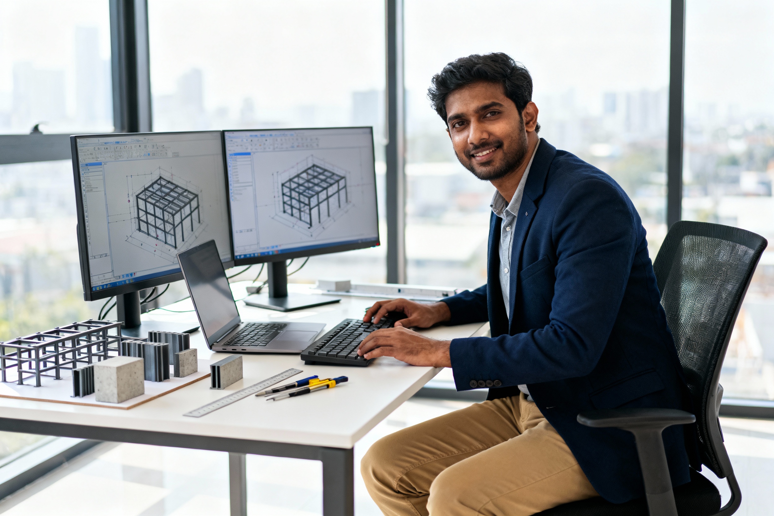 Structural engineer reviewing designs