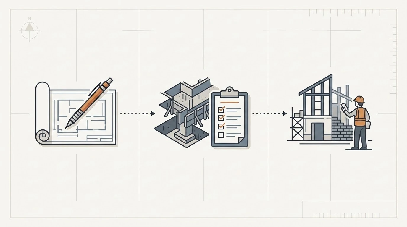 Illustrated timeline of the home construction journey from planning to project completion